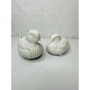 Vintage White Ceramic Duck Figurines Pair Mandarin Mandarin Style Made in Japan